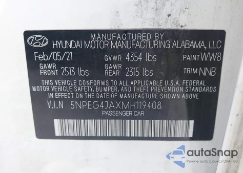 2021 Hyundai Sonata Se from USA, damaged, VIN 5NPEG4JAXMH119408